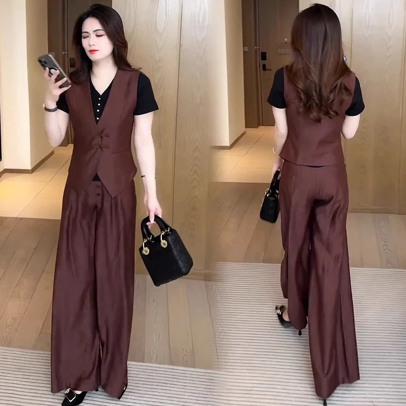 时尚气质套装女士2025夏季新款时髦洋气减龄显瘦马甲阔腿裤两件套