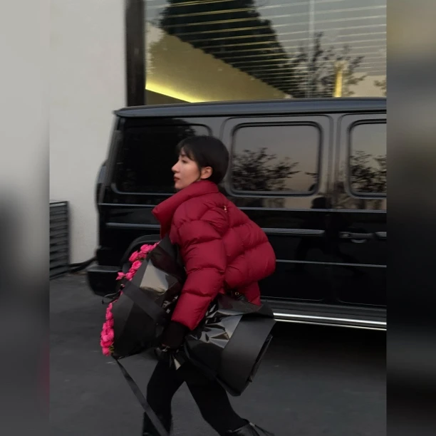 【郝洁】“轻暖领域”时尚立领加厚保暖不臃肿面包鹅绒服外套8911