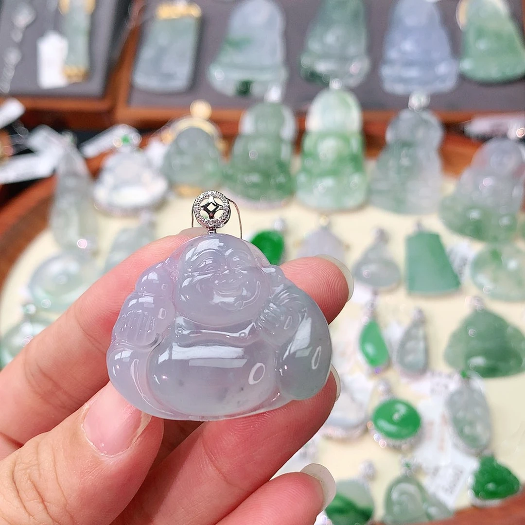 翡翠18K金镶嵌吊坠(不含链)布袋佛