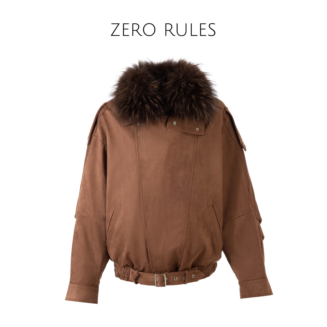 ZJ 25110161【温暖壁炉】麂皮绒 白*鹅*绒奢线大貉子毛领派克羽绒服