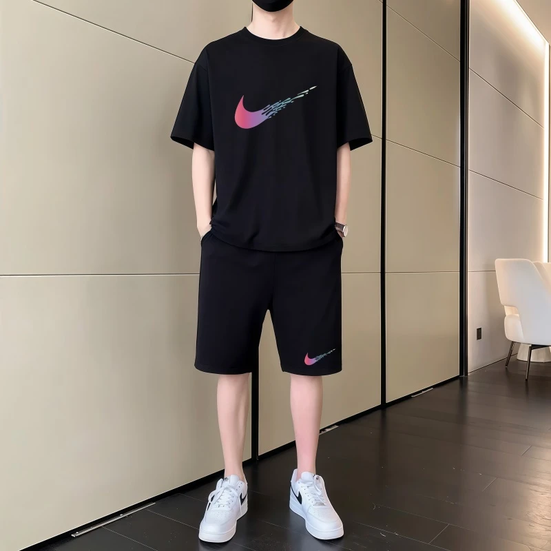 奥莱专区夏季短裤短袖常规款休闲运动套装跑步休闲极简风