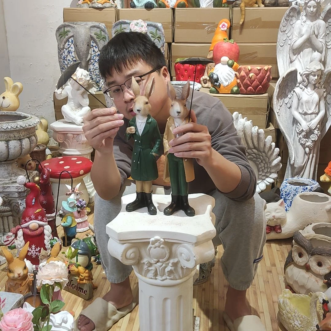 合成树脂情侣打伞兔一对