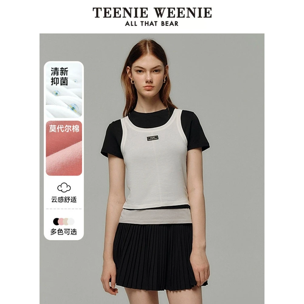 *Teenie Weenie小熊女装圆领T恤25潮流撞色真两件短袖TTRA256308I