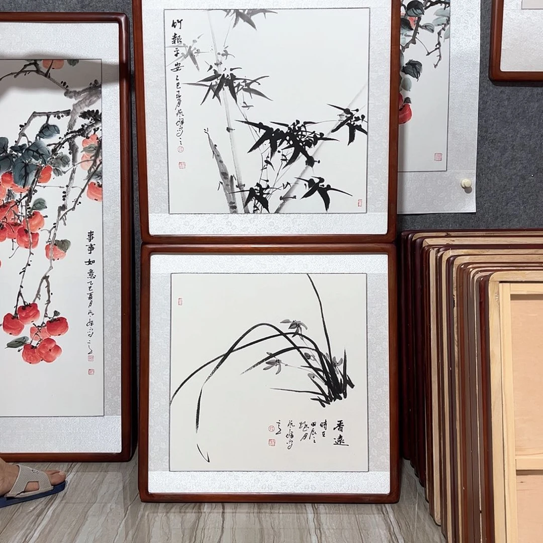 国画书画作品带框63×63