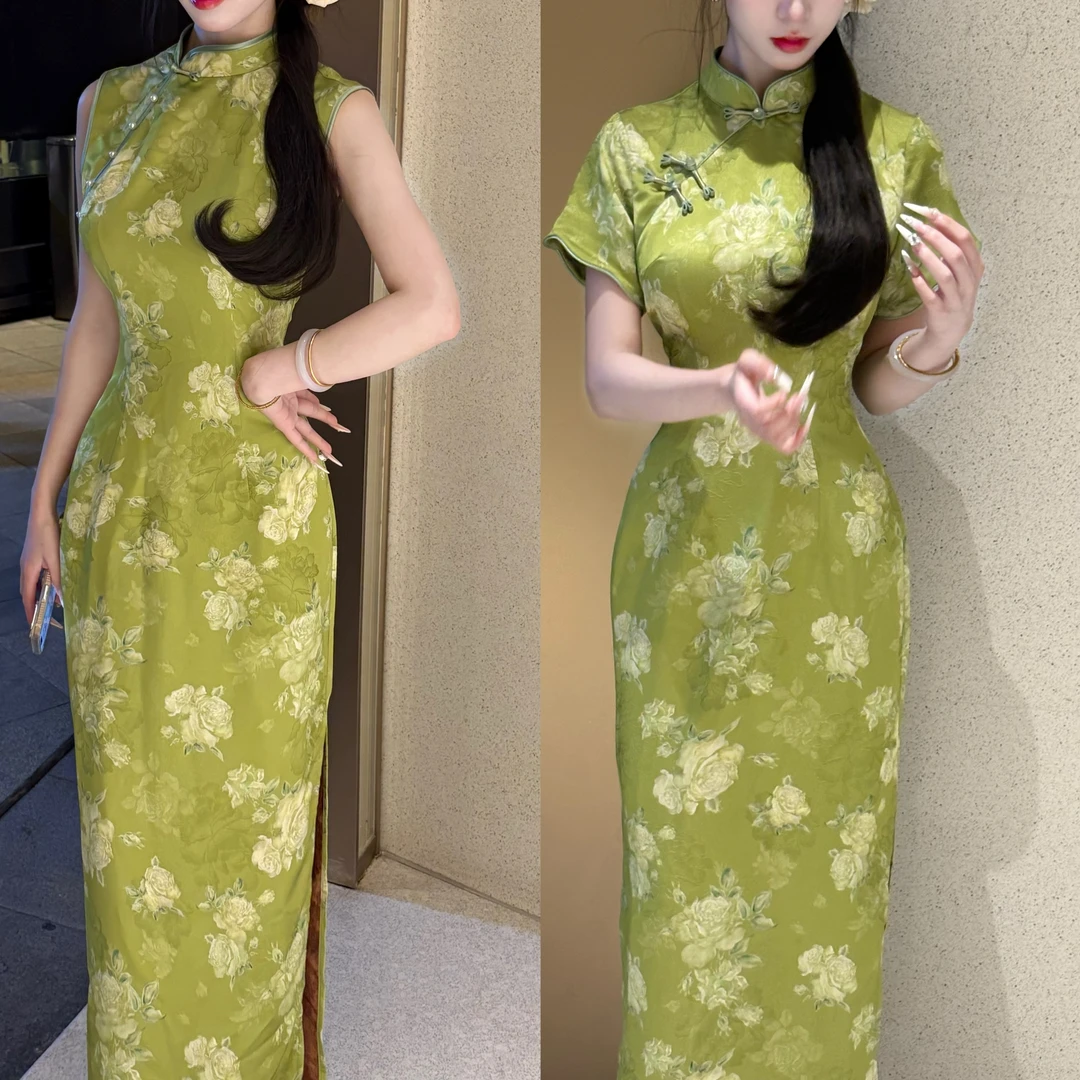 LHMknk1画报夫人原创自制改良夏季显瘦新中式国风旗袍 青雀蔷薇