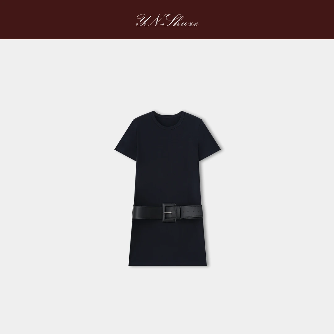 YN-SHUZE【私有格调】休闲腰带圆领短袖T恤连衣裙SZ-YNC-2025836