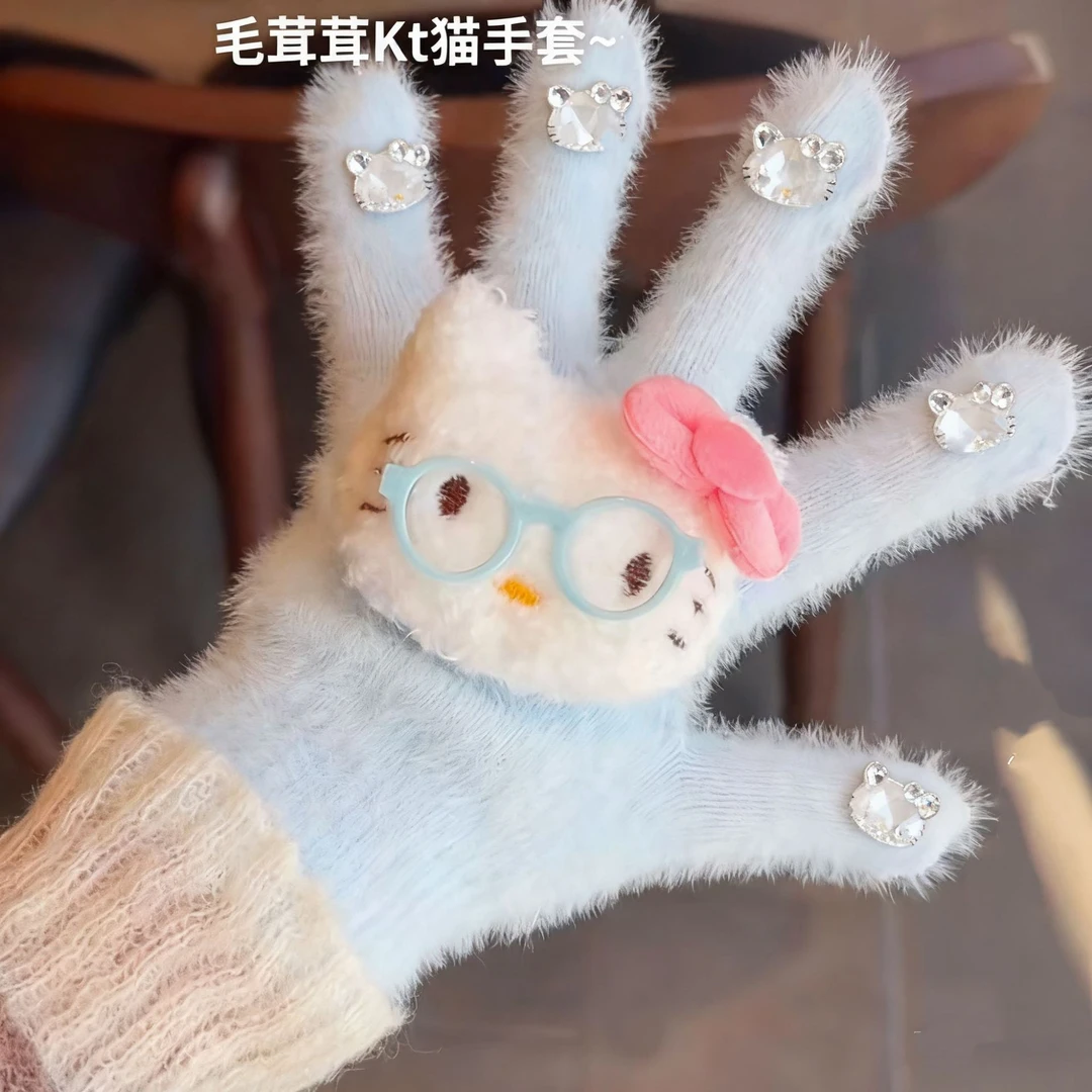 可爱眼镜HelloKitty手套kt猫保暖少女心冬季防寒防冻骑车户外学生