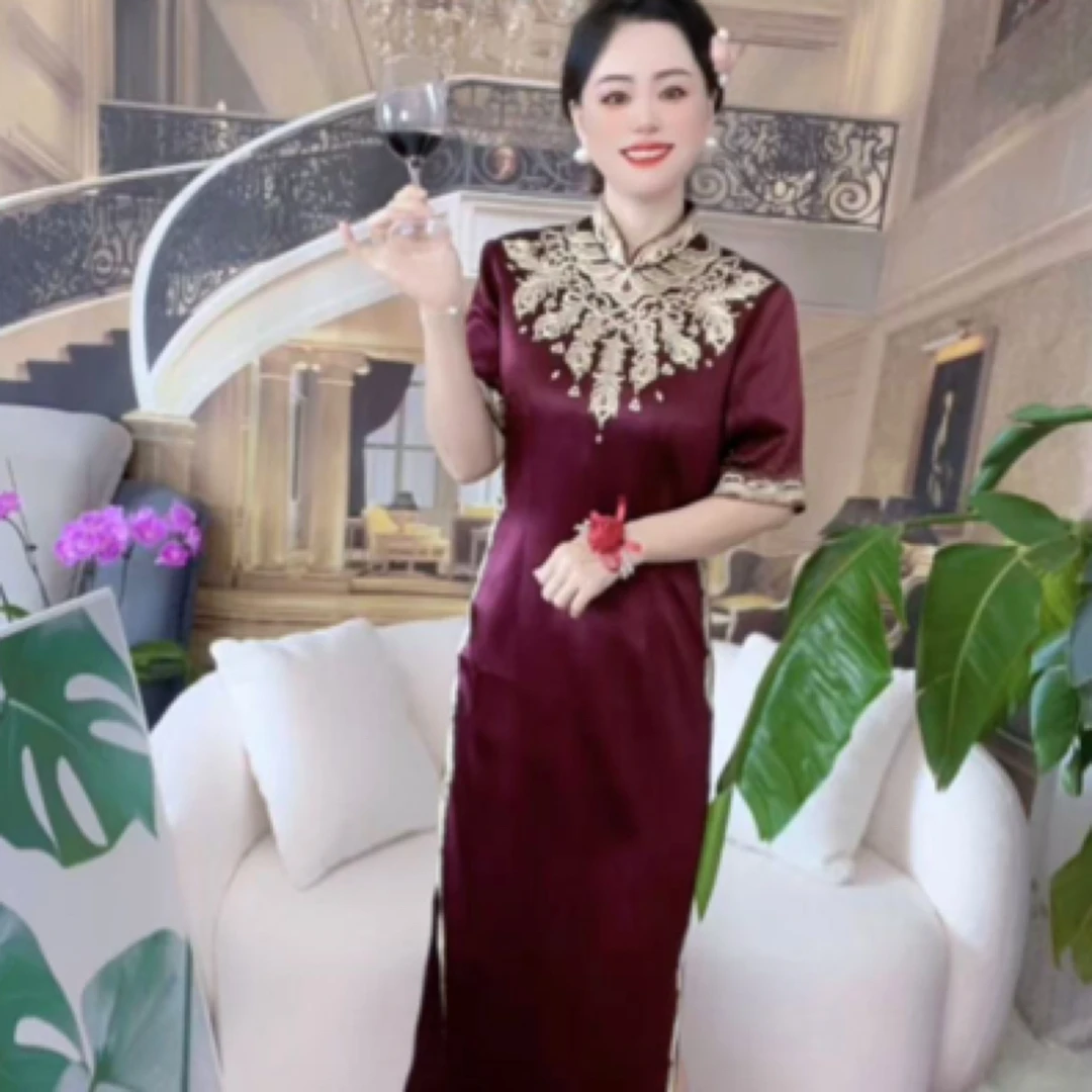 喜婆婆喜妈妈宴会礼服气质妈妈装显瘦网红洋气时尚红色高贵夏季