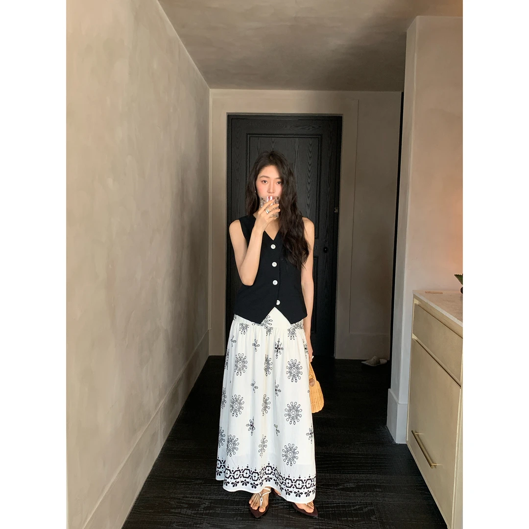 NEWOPEN 夏季2025新中式文艺复古百搭碎花显瘦高腰a字半身裙S5618