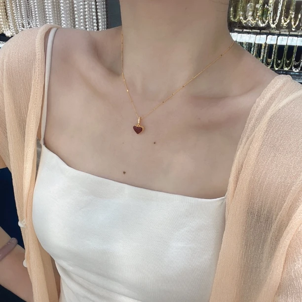 铜合金珐琅项链 爆款红色双面爱心贝壳复古简约氛围感（188）