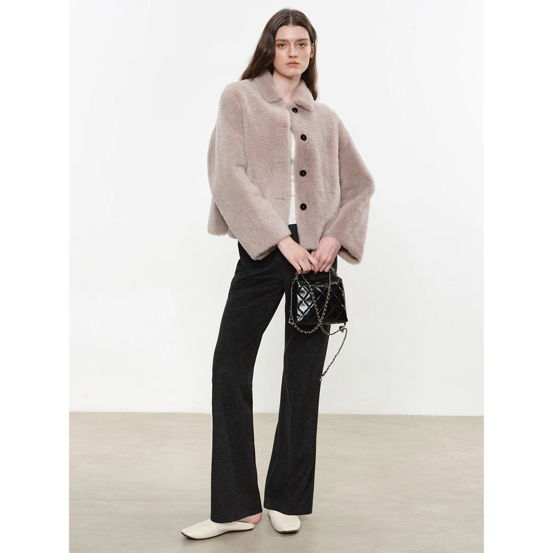 小岛微风“暖绒口袋裤”真丝羊绒感暖绒微喇法式口袋休闲裤KZ101917