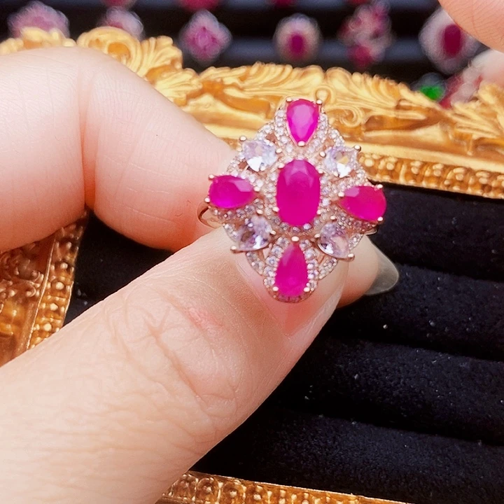 红宝石银S925镶嵌戒指