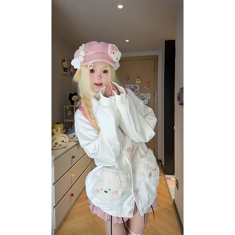 凛可爱 甜美可爱蝴蝶结少女开衫春季新款宽松百搭绣花外套女