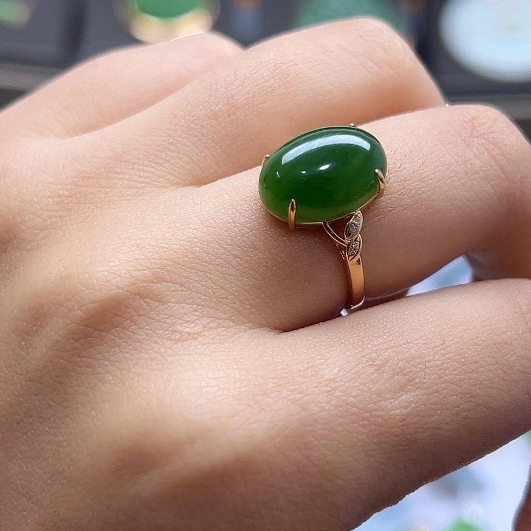 和田玉18K金镶嵌戒指