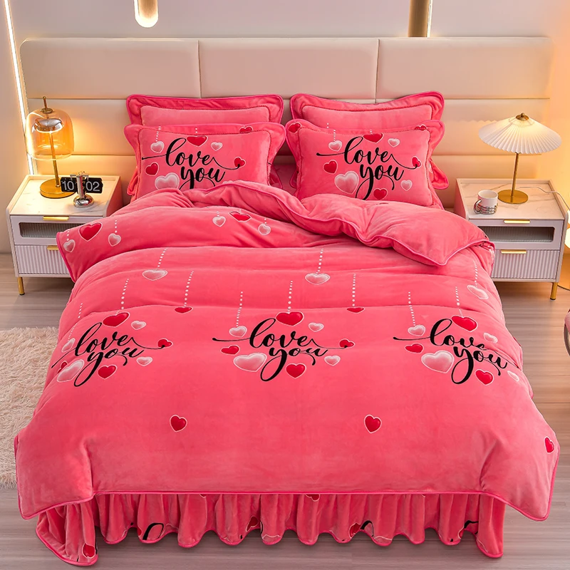 纤芯莲加厚牛奶绒四件套冬季绒床单双面加绒被套床裙款