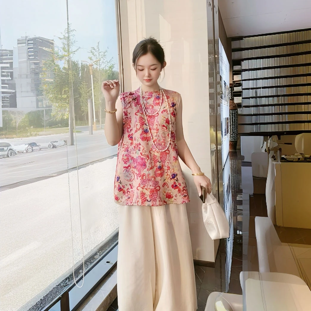 miu系大小姐新中式时尚套装显瘦休闲风文艺中国风夏季无袖宽松