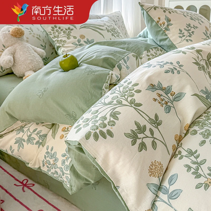SOUTHLIFE/南方生活小清新纯棉床上四件套全棉床单床笠款四季通用