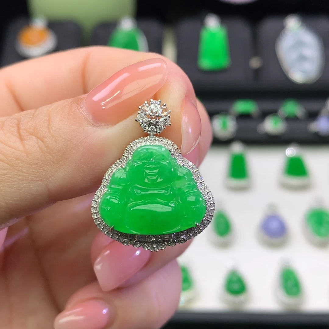 翡翠18K金镶嵌吊坠(不含链)