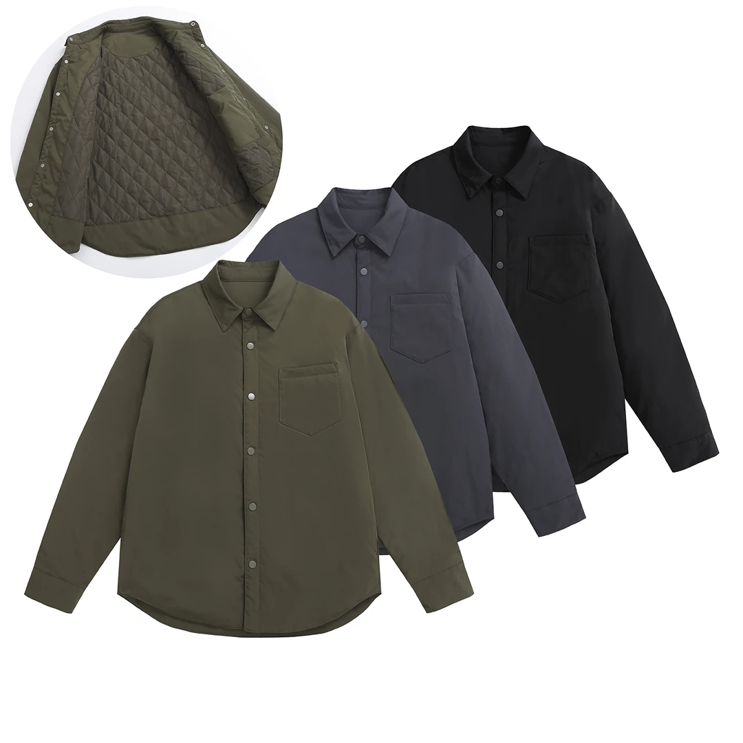 秋冬时尚日系复古衬衫式翻领圆弧下摆棉服保暖外套GS1436