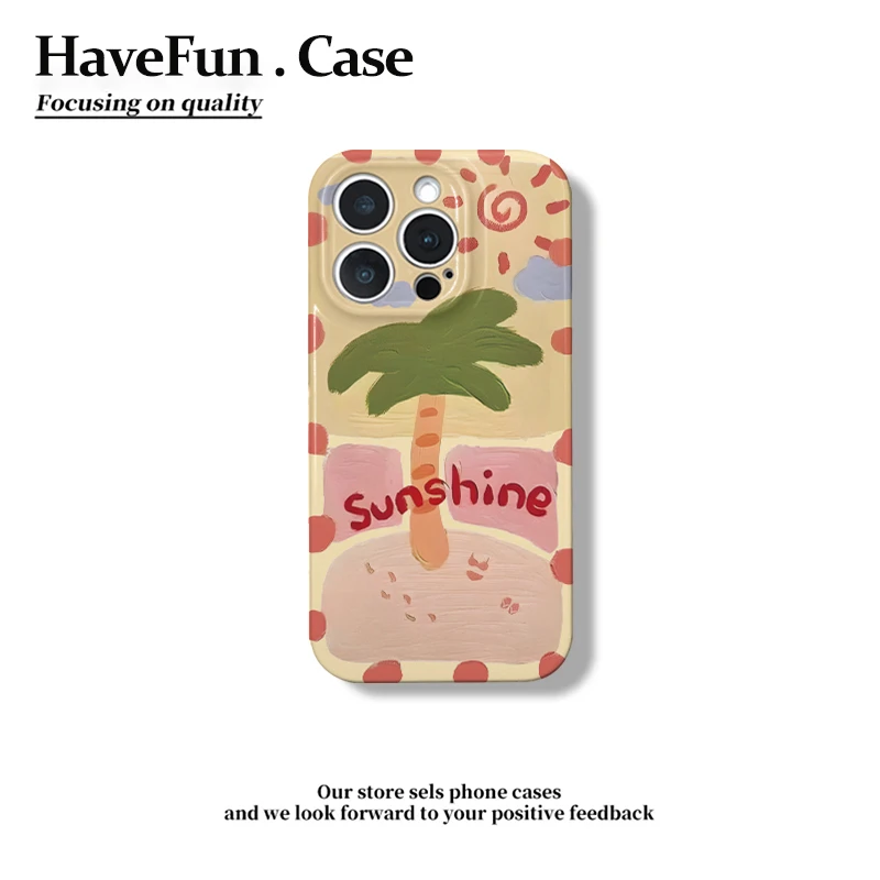 雅天立ins风沙滩椰子树适用iPhone15菲林壳16pro华为vivo小米oppo