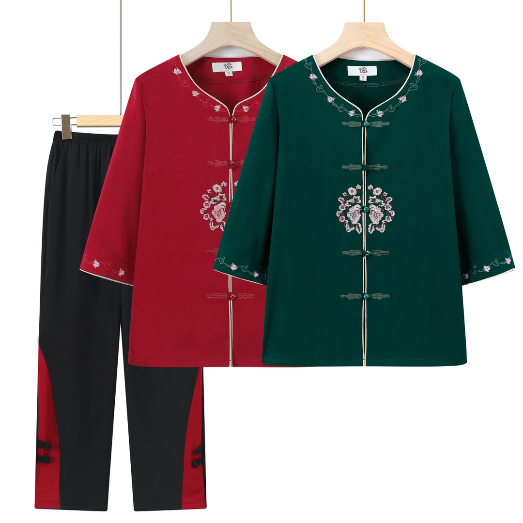 母亲节中老年人衣服夏装女奶奶装短袖妈妈短袖套装气质妈妈装洋气