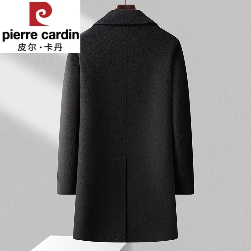 皮尔卡丹高端男士100%羊毛大衣中长款加厚内胆商务呢子外套