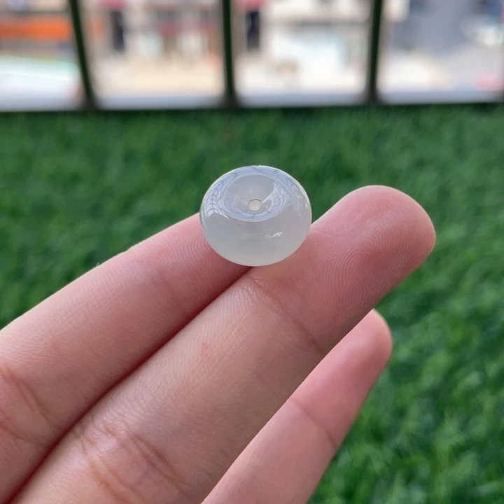 裸石翡翠白冰平安扣卡14.1-7.4mm