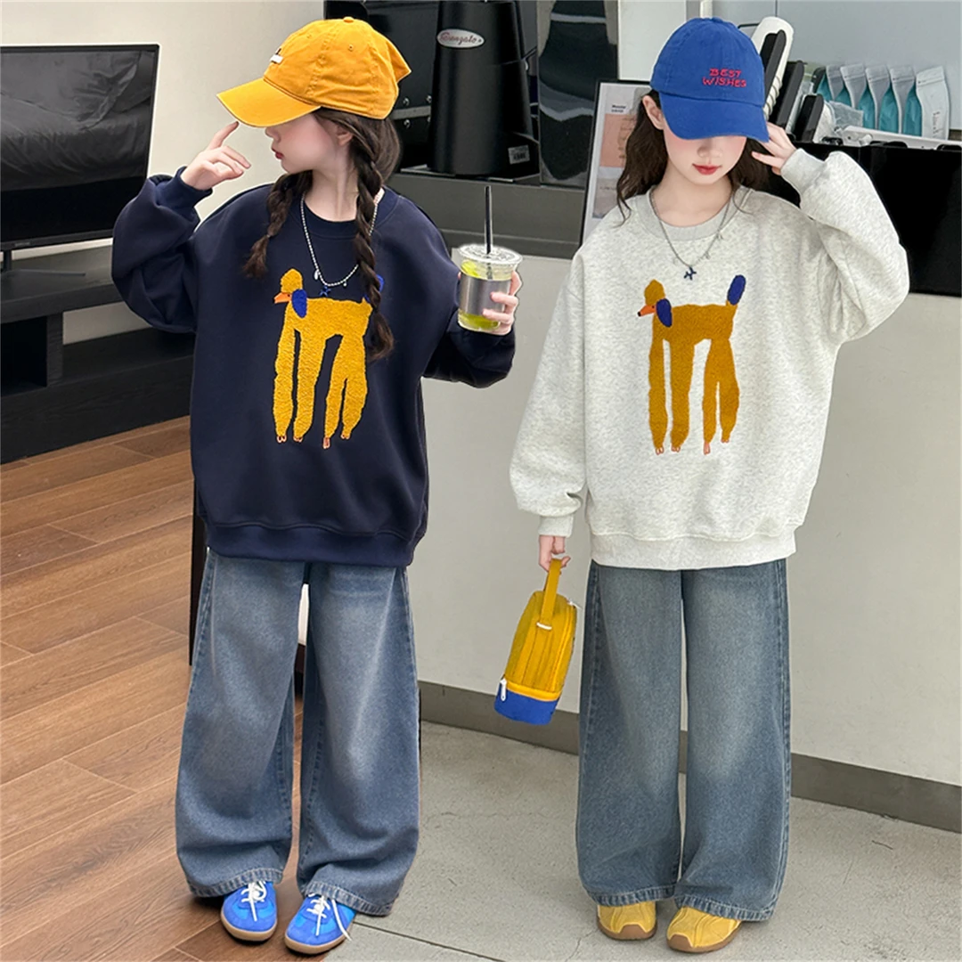 女童秋季韩版休闲卫衣套装2025新款女大童洋气时髦儿童秋装牛仔裤