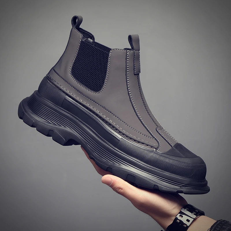 英伦高帮马丁靴冬季时尚厚款厚底短靴男士圆头发型师鞋子切尔西靴