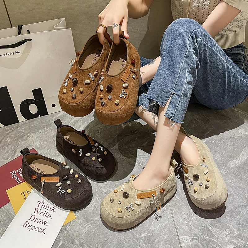 卡皮巴拉勃肯鞋女2025秋季爆款流苏金属内增高单鞋一脚蹬大头女鞋