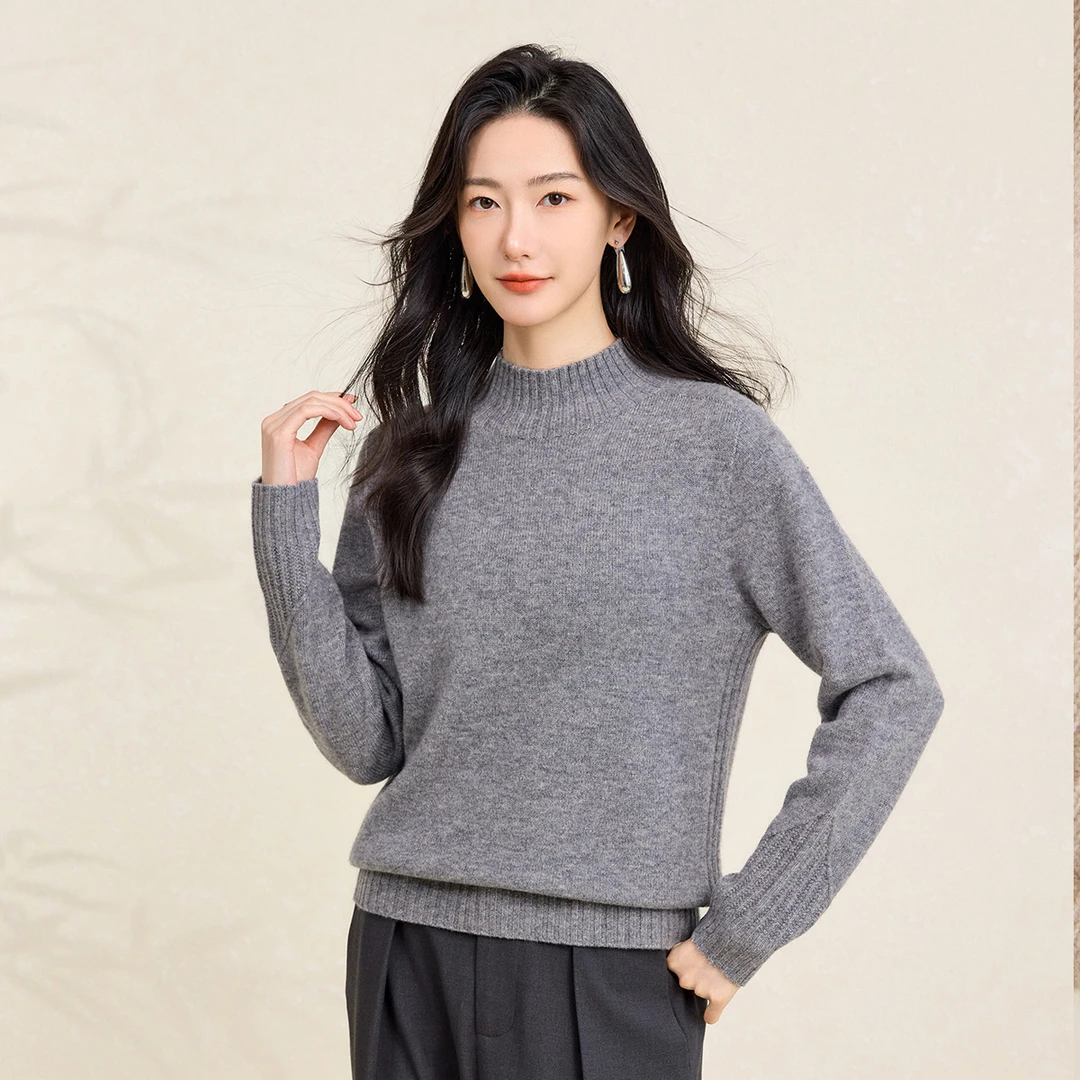 春竹秋冬羊绒羊毛一线成衣混纺半高领毛衣长袖打底衫女士针织