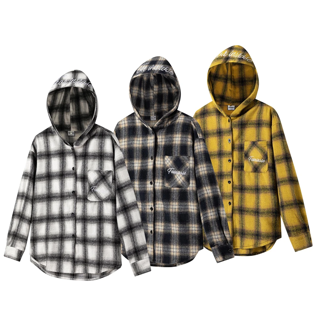 YONGYI春秋美式格子衬衫磨毛百搭设计感男女款衬衣情侣衬衫外套