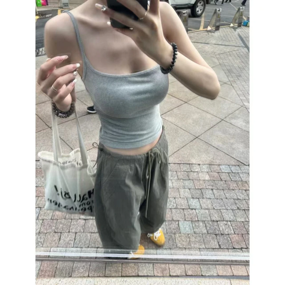 徐秋阳  灰绿工装裤 雅痞少女休闲工装裤阔腿拖地长裤3280