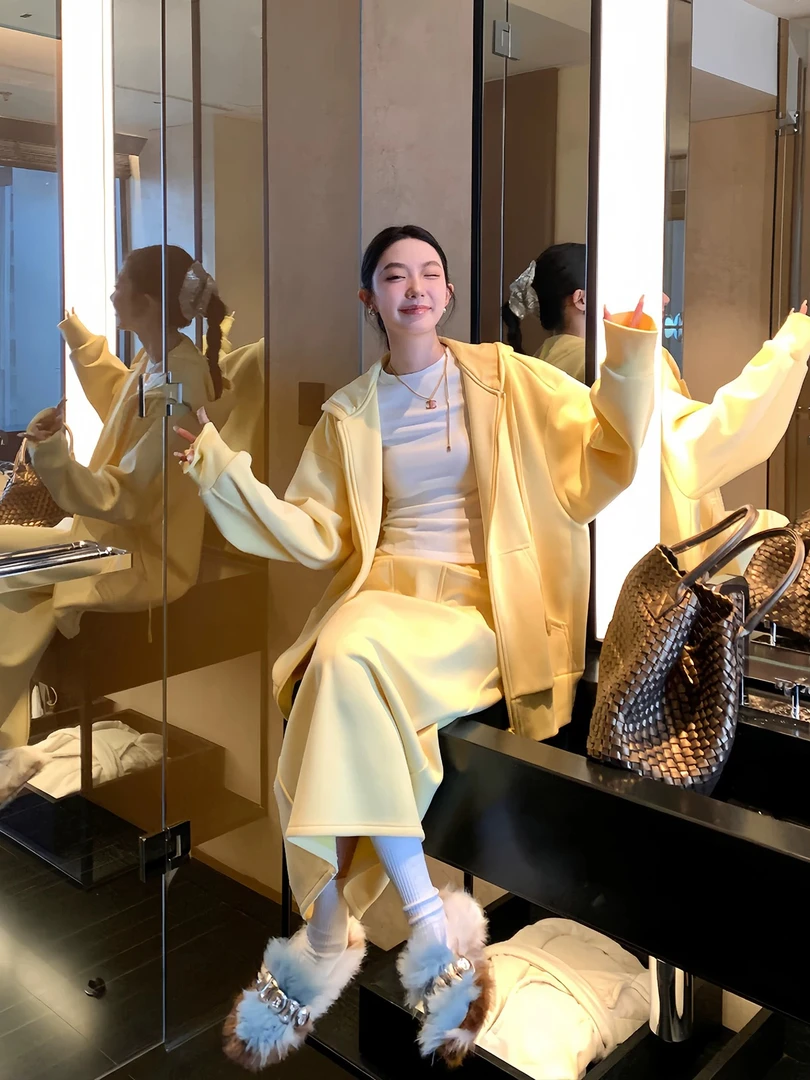 【莹莹推荐】韩系慵懒风休闲运动套装女宽松连帽卫衣高级感两件套