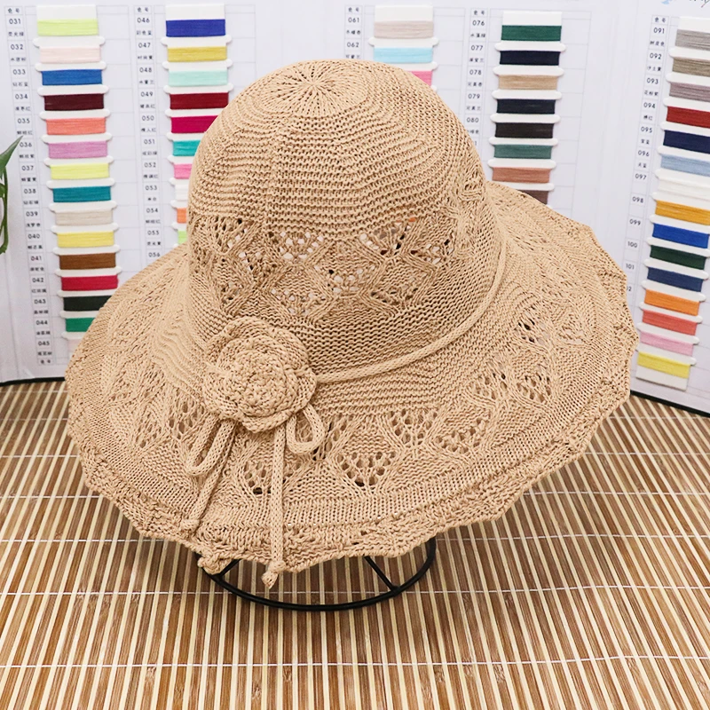 大帽檐针织遮阳帽可折叠女韩版冰凉透气百搭防晒帽