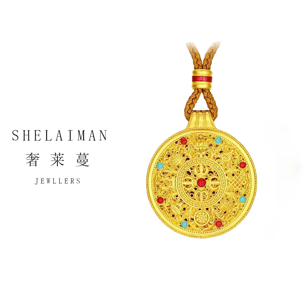 奢莱蔓/新中式金刚杵珐琅八宝罗盘毛衣链项链D02