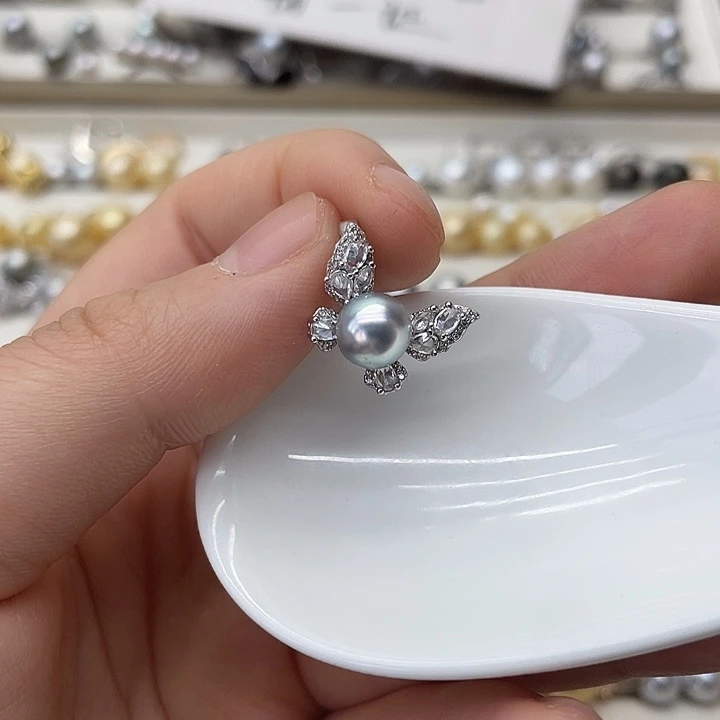 海水珍珠银S925镶嵌吊坠(不含链)