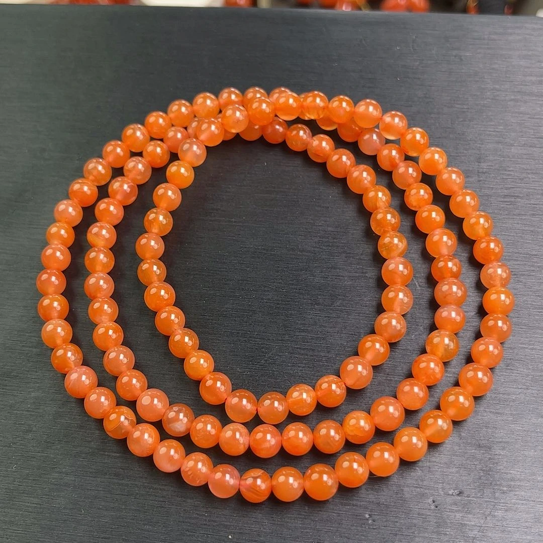 南红玛瑙未镶嵌手链杨柳柿子红圆珠多圈6mm