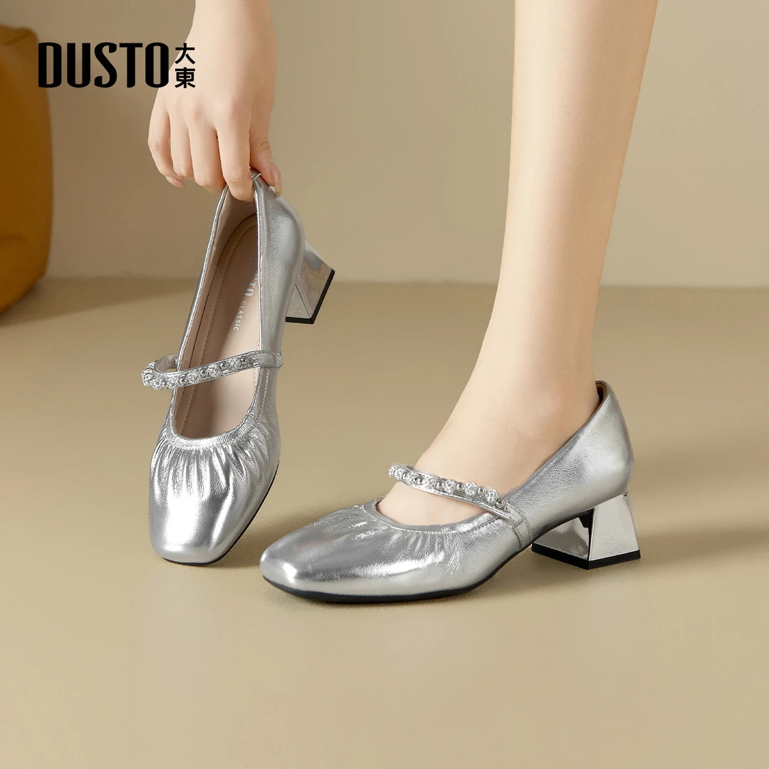 大东玛丽珍一字带浅口单鞋2025新款爆款秋季外穿法式褶皱女鞋0069