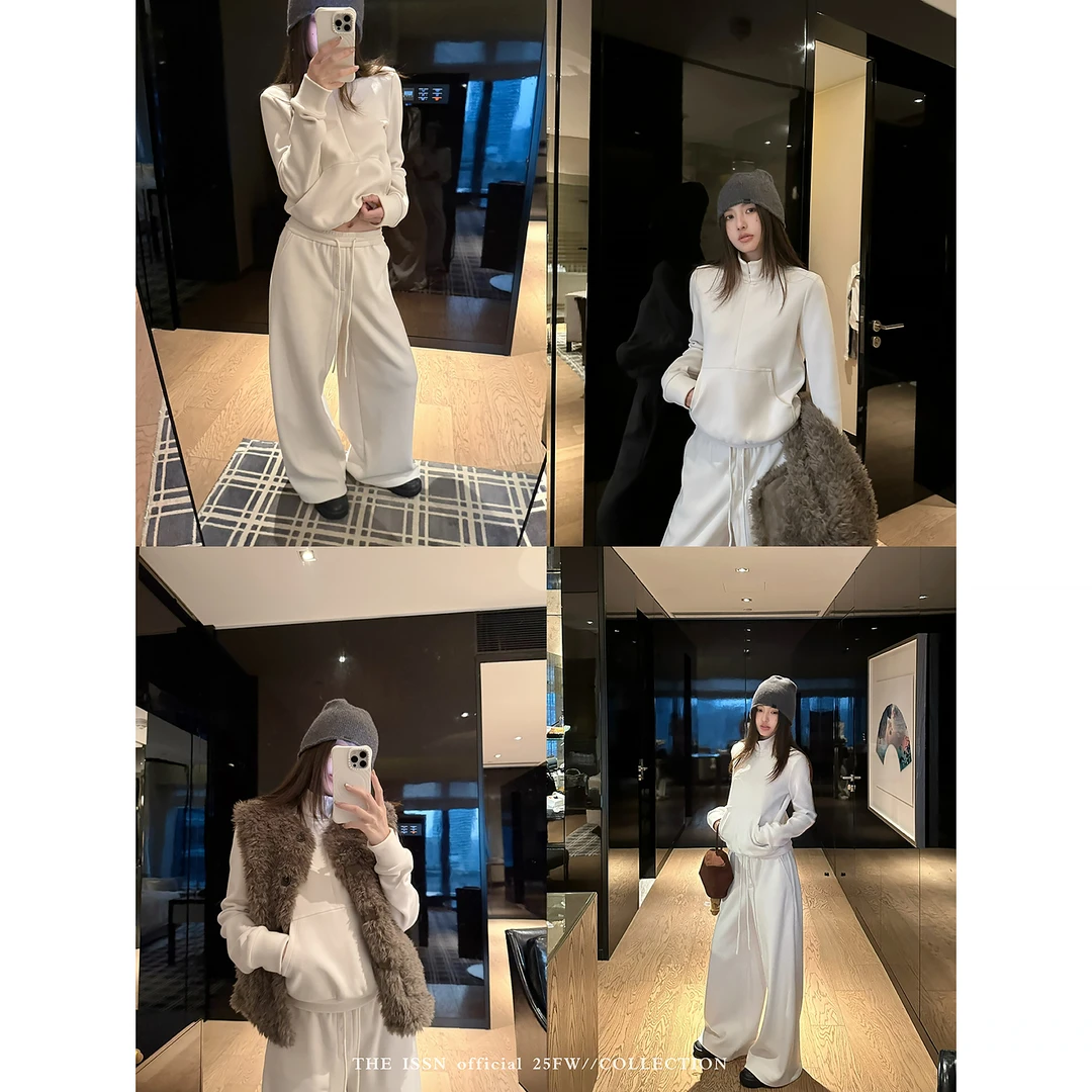 THEISSN宁司 半拉链立领卫衣女秋季直筒垂感卫裤套装 01610/01611