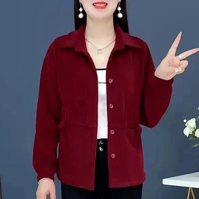 2025新款春秋女士中年时尚气质薄款灯芯绒长袖休闲百搭外套妈妈装