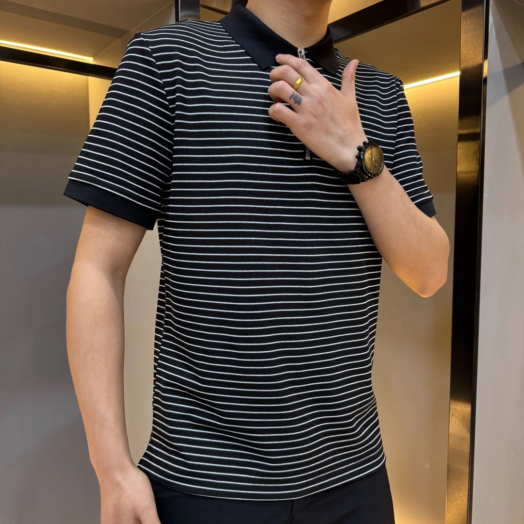 35096夏季新款2025条纹休闲百搭高品质设计感时尚潮流短袖POLO衫