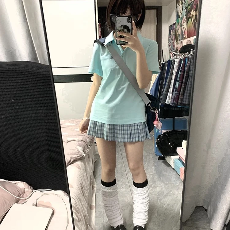 【小谷】原创收腰POLO衫棉夏季日系校供感学生短袖星芊舞jk显瘦上衣