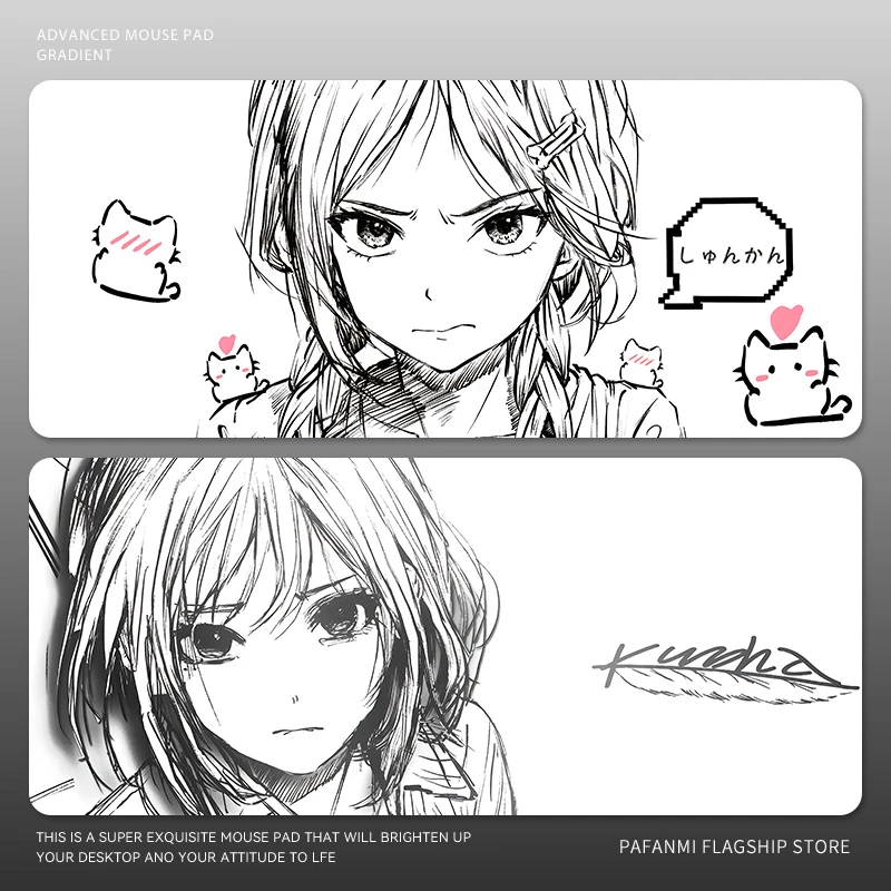 欲语Kuroha平替款黑白线条女孩超大号加厚鼠标垫FPS游戏电竞外设