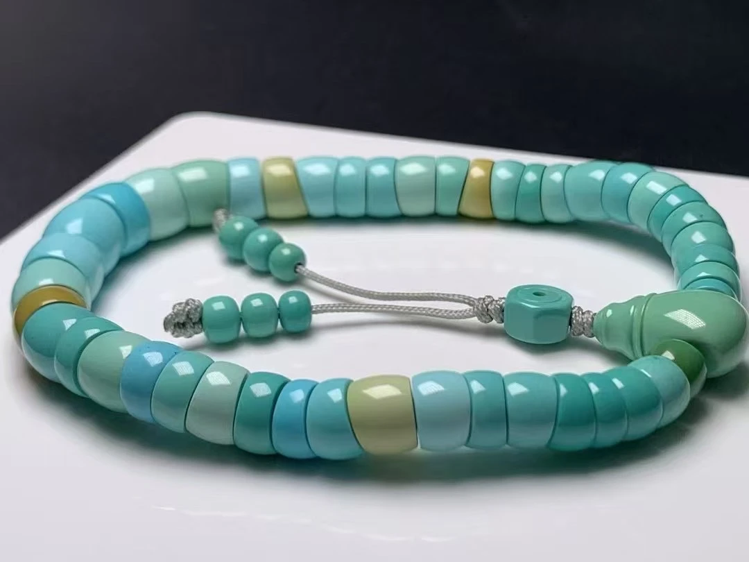 原矿高瓷精工光面大肠珠绿松石手持串，时尚炫彩渐变色系，无水无油