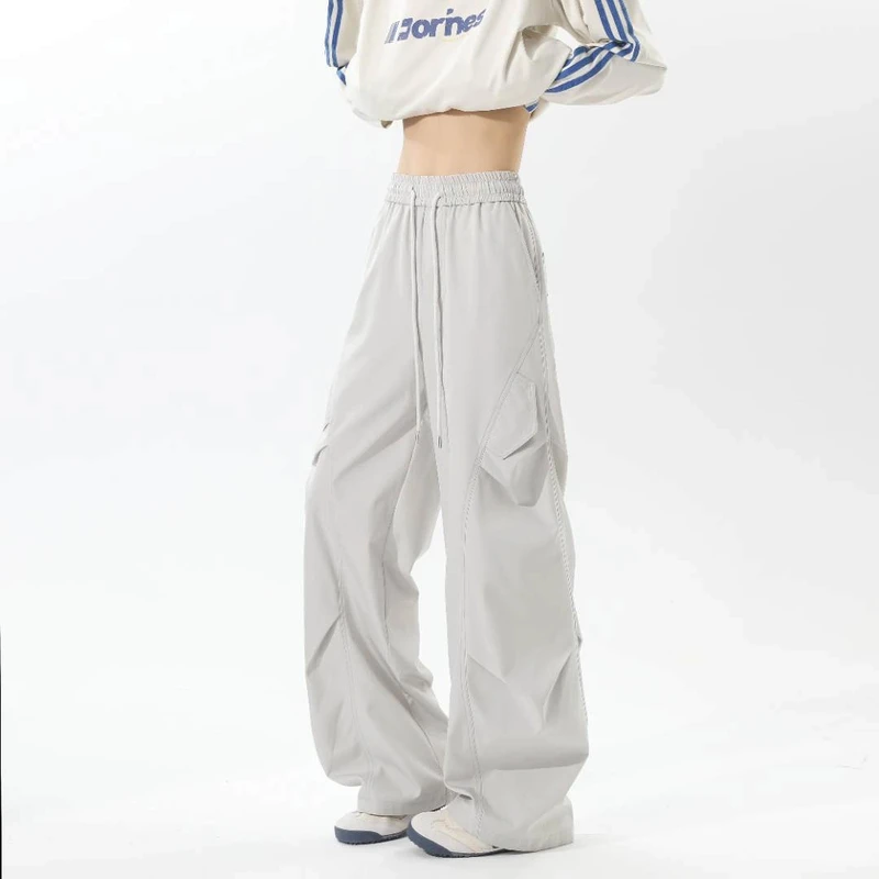 秋季速干百搭定制面料小方格工装休闲裤捏褶高级感运动阔腿裤情侣