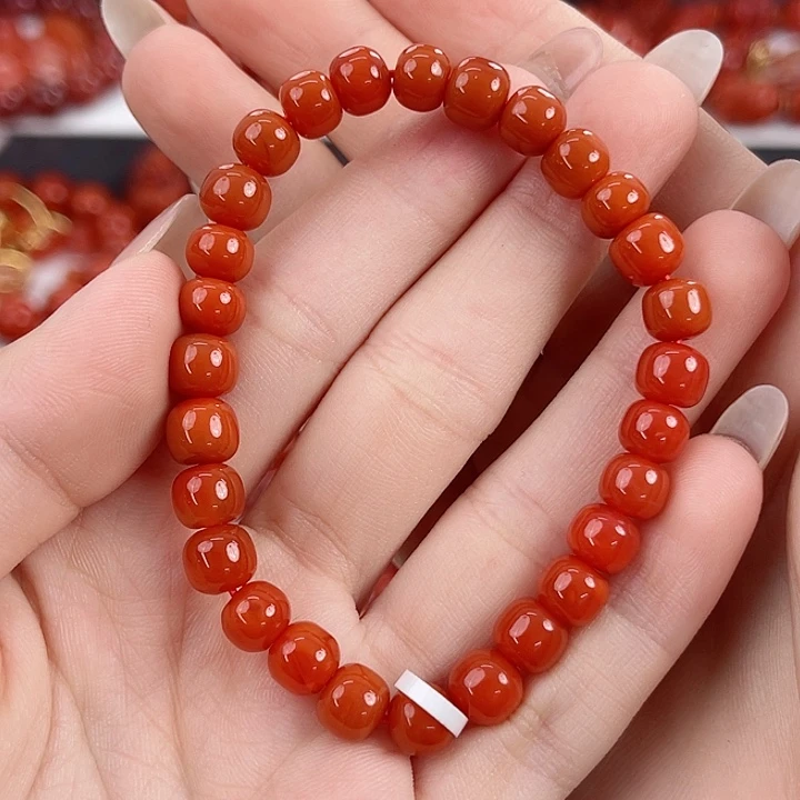 南红玛瑙未镶嵌保山柿子红满肉7mm老型手串