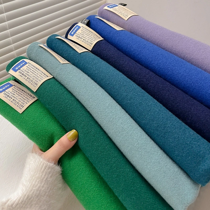 克莱因蓝色高级仿羊绒围巾女冬季韩版加厚保暖情侣围脖披肩两用男