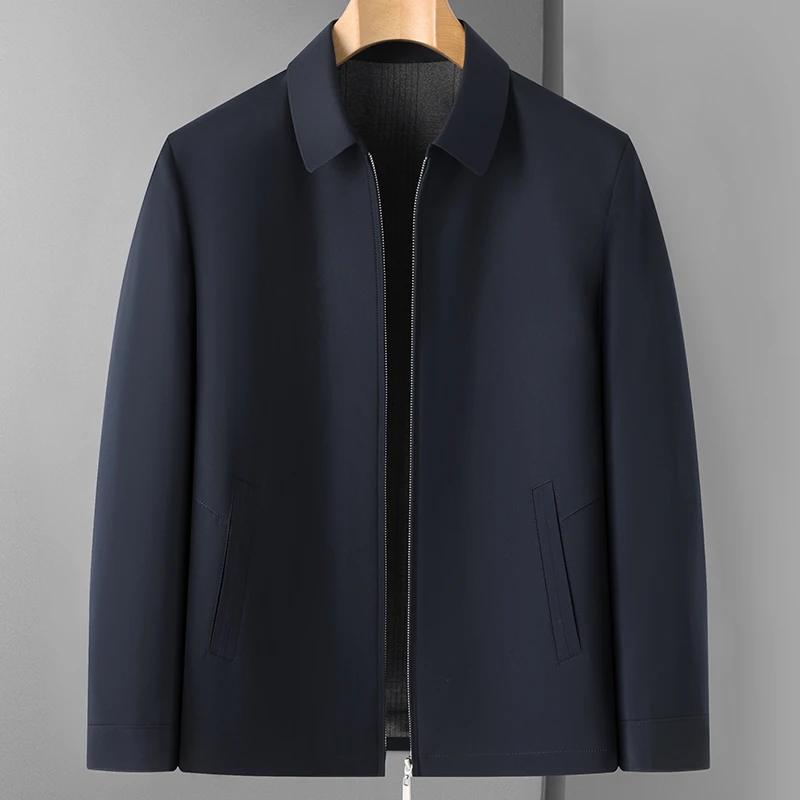 加肥加大码男装翻领夹克行政风中老年胖子商务抗皱宽松春秋男外套