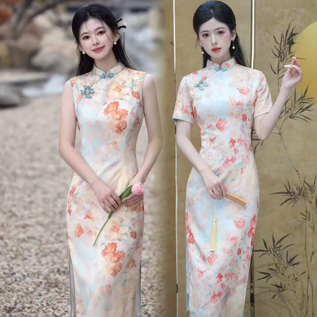 【蝶语霓裳】中国风复古显瘦少女修身旗袍日常复古旗袍单层衣长120